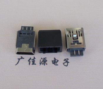 河池MINI USB 5Pin接口 带护套焊线母座 B型180度铜壳