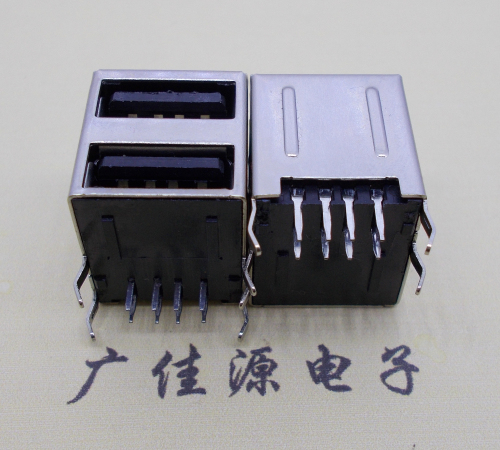 河池 usb 2.0双层接口A母90°全包胶黑胶