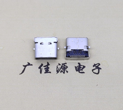 河池type c24p板上双壳连接器接口 DIP+SMT L=10.0脚长1.6母头
